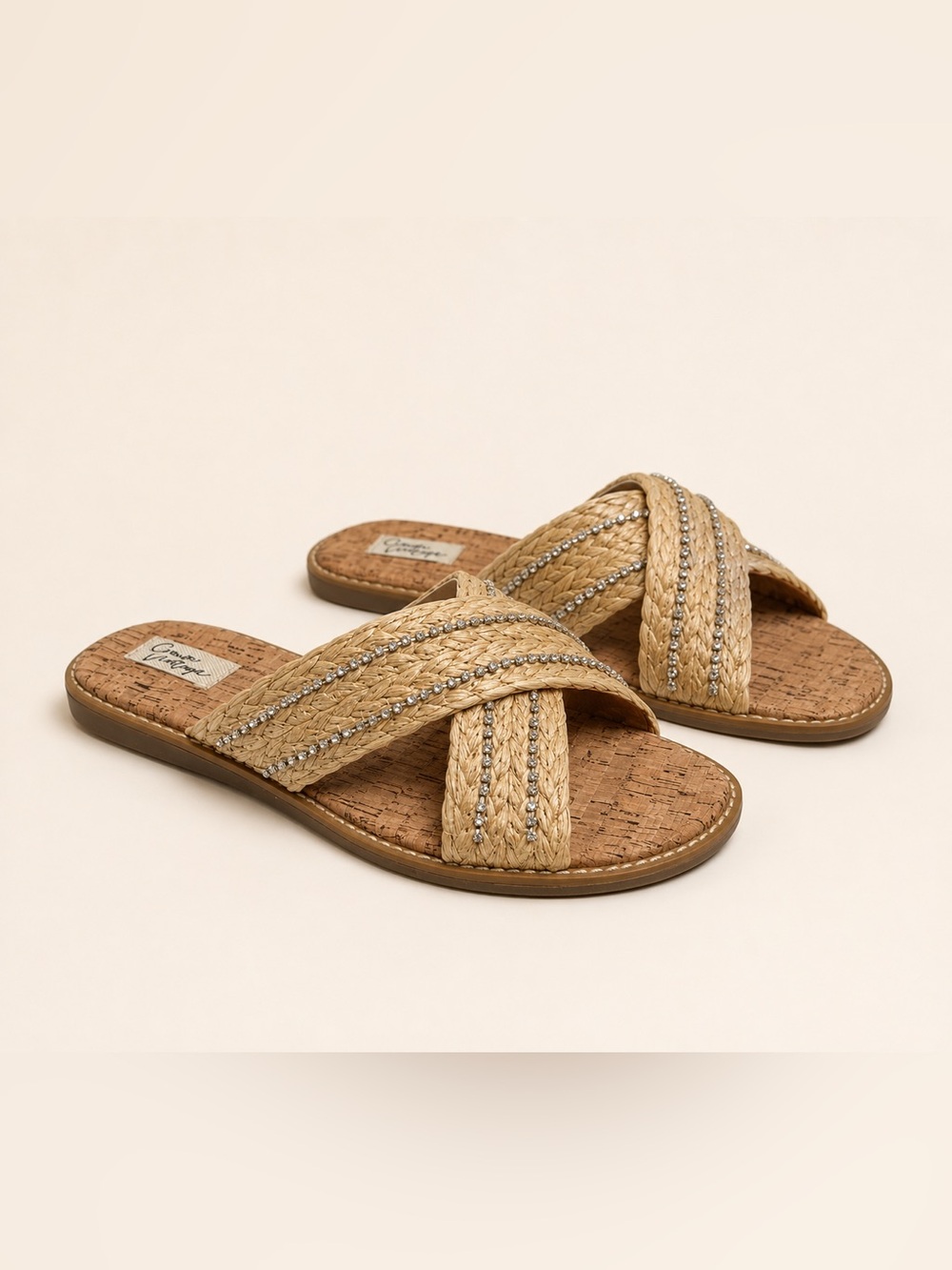 Crown Vintage Women’s Sandal Slides sz 7 Straw Bohemian NEW # box 920